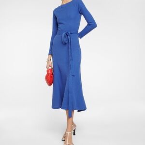 Polo Ralph Lauren Belted COTTON BOATNECK MIDI DRESS - navy Small NWT